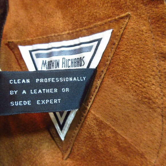 Vintage Marvin Richards Genuine Leather Jacket Long Trench Coat Medium Fur Trim - Picture 10 of 16